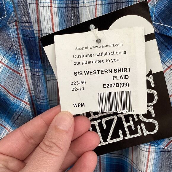 NWT Men's Big and Tall Plains Western Pearl Snap Plaid 3XL Blue/white/red - Picture 4 of 6